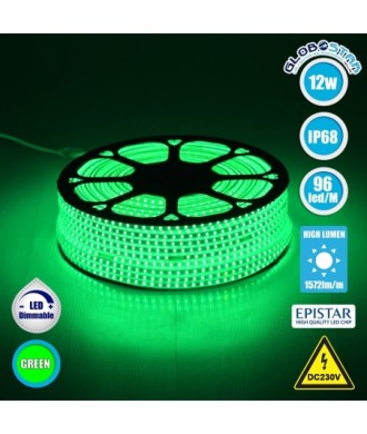GLOBOSTAR® EPISLIM 70505 Ταινία LED 12W-m 780lm-m 120° DC 220-240V Αδιάβροχη IP65 96 x SMD2835 Chip-m Πράσινο Dimmable - Epistar SMD Chip - Μ100 x Π1 x Υ0.5cm - 3 Χρόνια Εγγύηση